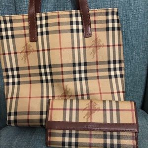 Burberry mini haymarket checkered tote w/ wallet